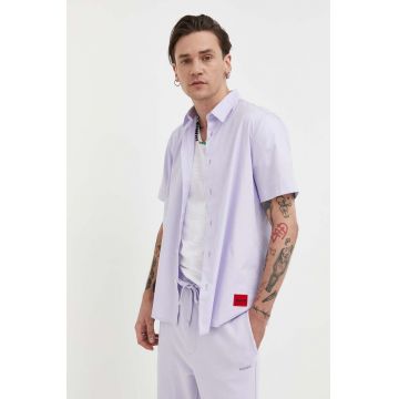 HUGO camasa barbati, culoarea violet, cu guler clasic, regular