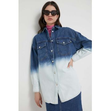 Love Moschino camasa jeans femei, cu guler clasic, relaxed