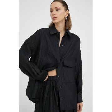 Lovechild camasa femei, culoarea negru, cu guler clasic, relaxed