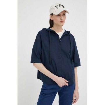 Marc O'Polo camasa din bumbac DENIM femei, culoarea albastru marin, relaxed