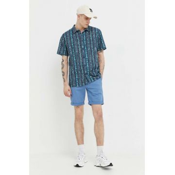 Quiksilver camasa din bumbac barbati, culoarea albastru marin, cu guler clasic, regular