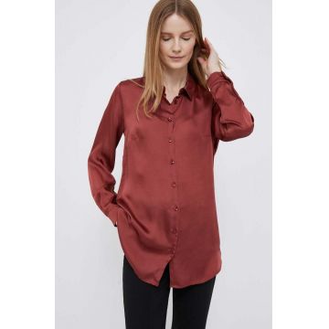 Sisley camasa femei, culoarea bordo, cu guler clasic, regular