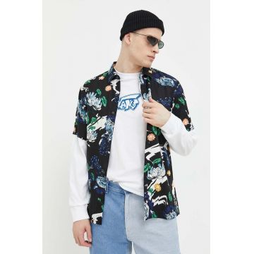 Superdry camasa barbati, culoarea negru, cu guler clasic, regular Superdry camasa barbati, culoarea negru, cu guler clasic, regular