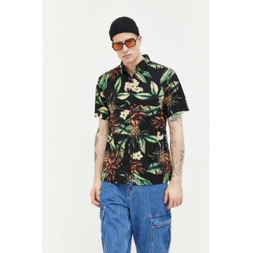 Superdry camasa barbati, culoarea negru, cu guler clasic, regular