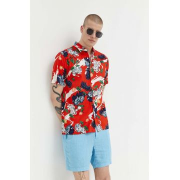 Superdry camasa barbati, culoarea rosu, cu guler clasic, regular