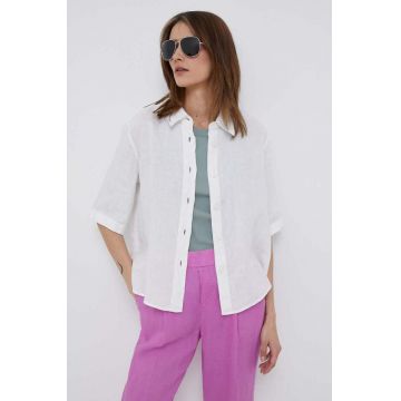 United Colors of Benetton cămașă de in culoarea alb, cu guler clasic, regular