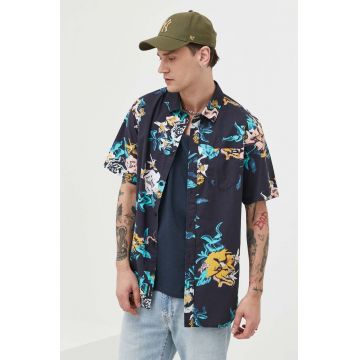 Vans camasa din bumbac barbati, culoarea albastru marin, cu guler clasic, regular