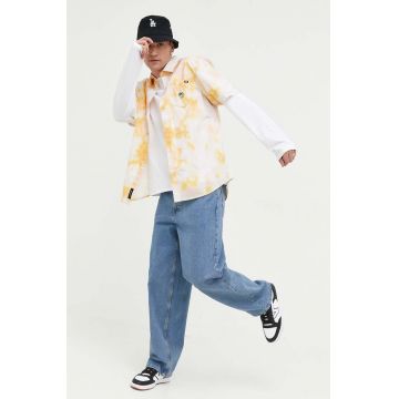 Vans camasa din bumbac barbati, culoarea galben, cu guler clasic, regular