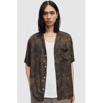 AllSaints camasa barbati, culoarea negru, relaxed