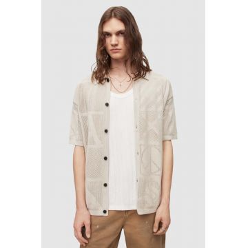 AllSaints camasa din bumbac barbati, culoarea bej, relaxed