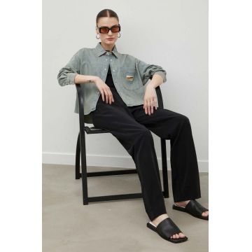 American Vintage camasa jeans femei, cu guler clasic, relaxed