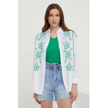 Answear Lab camasa din bumbac femei, culoarea alb, cu guler clasic, relaxed
