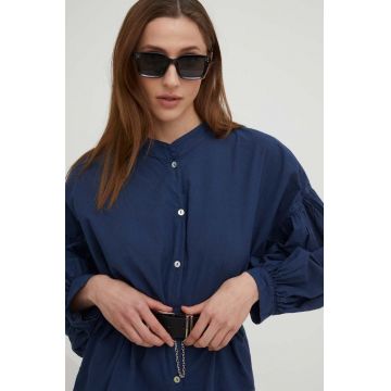 Answear Lab camasa din bumbac femei, culoarea albastru marin, relaxed