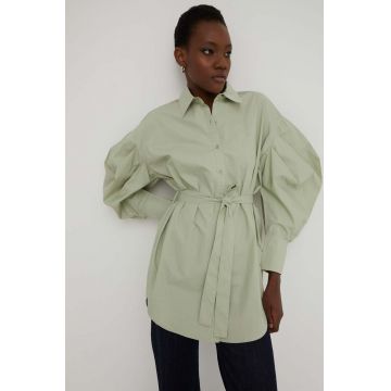 Answear Lab camasa din bumbac femei, culoarea verde, cu guler clasic, relaxed