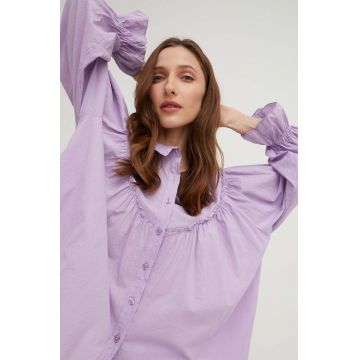 Answear Lab camasa femei, culoarea violet, cu guler stand-up, relaxed