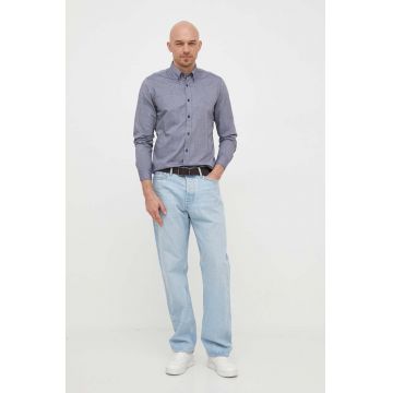 BOSS cămașă din bumbac ORANGE bărbați, culoarea bleumarin, cu guler italian, regular 50489341 BOSS cămașă din bumbac ORANGE bărbați, culoarea bleumarin, cu guler italian, regular 50489341