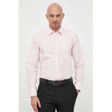 BOSS camasa din bumbac BOSS ORANGE barbati, culoarea roz, cu guler clasic, regular