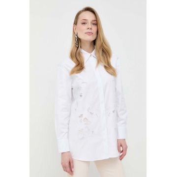 BOSS camasa femei, culoarea alb, cu guler clasic, relaxed