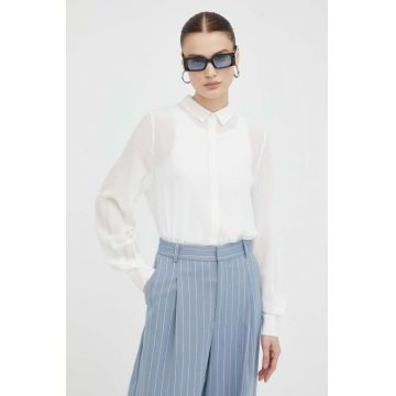 Bruuns Bazaar camasa de matase culoarea alb, cu guler clasic, regular
