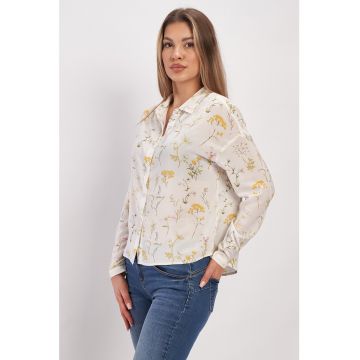 Camasa cu imprimeu floral si maneci cazute