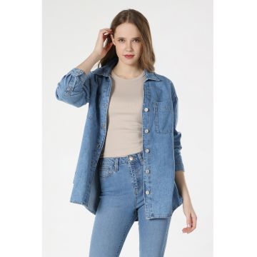 Camasa de denim cu buzunare pe piept Camasa de denim cu buzunare pe piept