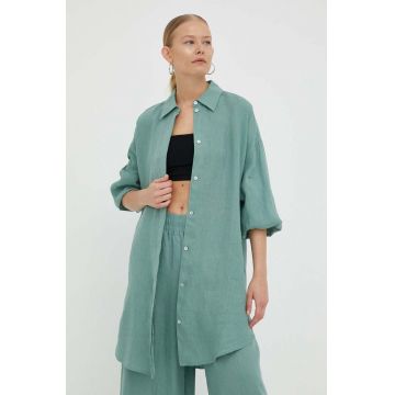 Drykorn camasa de in Midinia culoarea verde, cu guler clasic, relaxed