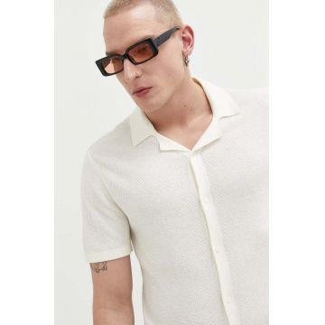 Hollister Co. camasa barbati, culoarea bej, regular Hollister Co. camasa barbati, culoarea bej, regular
