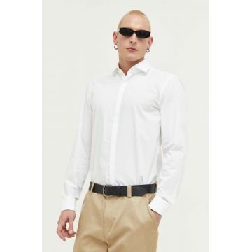 HUGO camasa din bumbac barbati, culoarea alb, slim