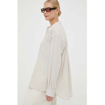 Lovechild camasa din bumbac Elotta femei, culoarea bej, cu guler clasic, relaxed