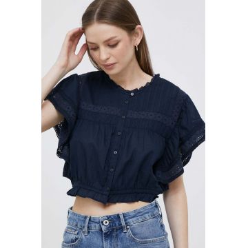 Pepe Jeans camasa din bumbac femei, culoarea albastru marin, regular