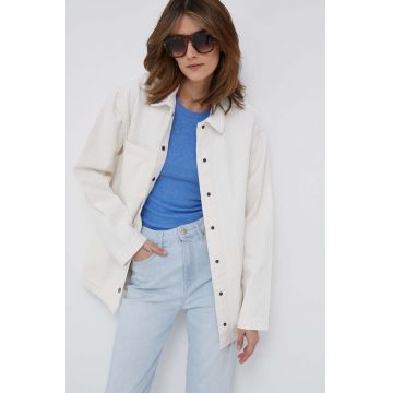 Pepe Jeans camasa din bumbac River Stripe femei, culoarea alb, cu guler clasic, relaxed Pepe Jeans camasa din bumbac River Stripe femei, culoarea alb, cu guler clasic, relaxed