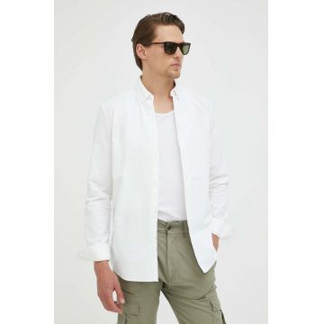 Samsoe Samsoe camasa din bumbac barbati, culoarea alb, cu guler button-down, regular