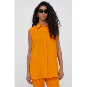 Sisley camasa femei, culoarea portocaliu, cu guler clasic, relaxed