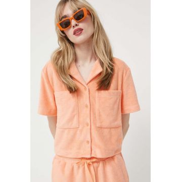 UGG camasa femei, culoarea portocaliu, cu guler clasic, regular