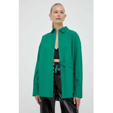 2NDDAY camasa din bumbac femei, culoarea verde, cu guler clasic, regular