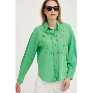 Answear Lab cămașă de in culoarea verde, cu guler clasic, relaxed