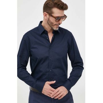 BOSS camasa din bumbac barbati, culoarea albastru marin, cu guler clasic, regular