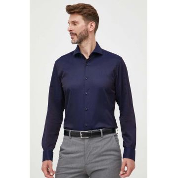 BOSS camasa din bumbac barbati, culoarea albastru marin, cu guler italian, slim