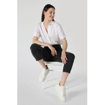 Camasa crop din amestec de in cu maneci cazute