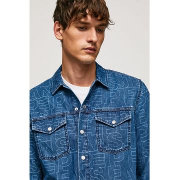 Camasa de denim cu model logo