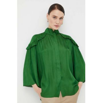 Day Birger et Mikkelsen camasa femei, culoarea verde, cu guler stand-up, relaxed