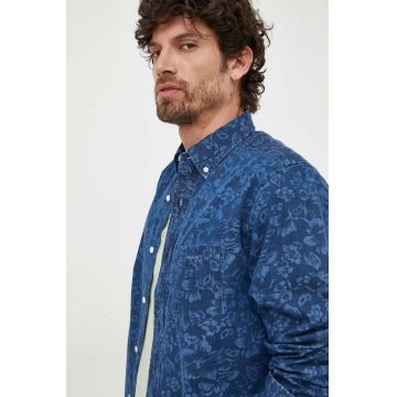 Gant camasa din bumbac barbati, culoarea albastru marin, cu guler button-down, regular