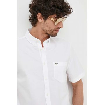 Lacoste camasa din bumbac barbati, culoarea alb, cu guler button-down, regular
