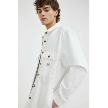 Lee camasa jeans barbati, culoarea alb, cu guler clasic, relaxed