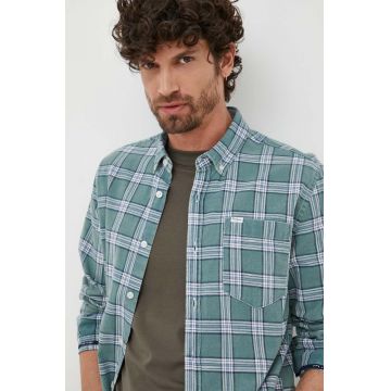 Pepe Jeans camasa din bumbac Crow barbati, culoarea verde, cu guler button-down, slim