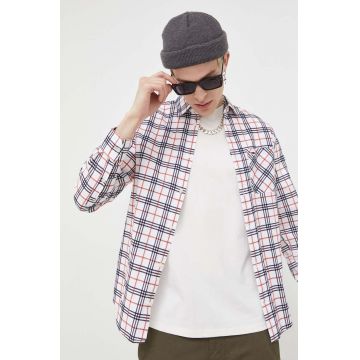Tommy Jeans camasa din bumbac barbati, culoarea alb, cu guler clasic, regular