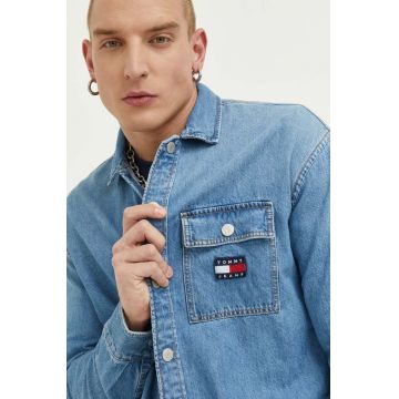 Tommy Jeans camasa jeans barbati, cu guler clasic, relaxed