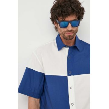 United Colors of Benetton camasa din bumbac barbati, culoarea albastru marin, cu guler clasic, relaxed