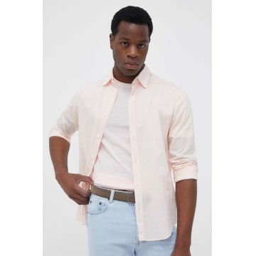 United Colors of Benetton camasa din bumbac barbati, culoarea roz, cu guler clasic, regular