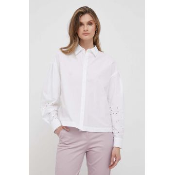 United Colors of Benetton camasa din bumbac femei, culoarea alb, cu guler clasic, relaxed
